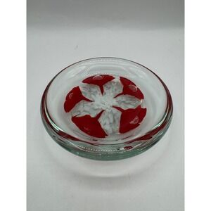 Joe Rice Art Glass Bowl 2004 Red White Clear 6.5 Inch Excellent Signed St Clair